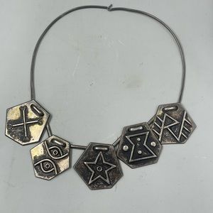 Oswaldo Guayasamin 900 Silver Pendant Necklace Ecuador Sterling Bib Modernist